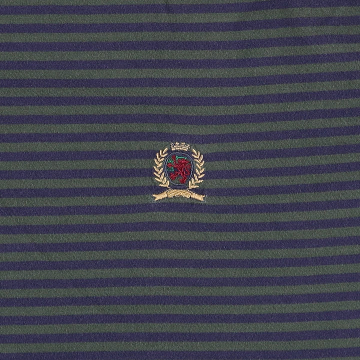 Tommy Hilfiger Border Pattern Short-Sleeve T-Shirt with One-Point Logo (Men's XL equivalent) cotton green type Vintage Second Hand