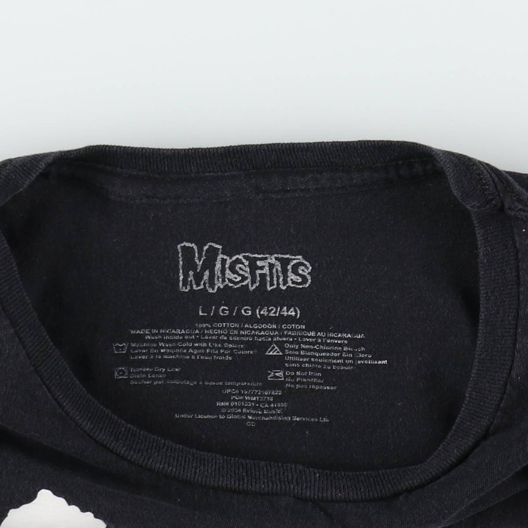 MISFITS Skull Pattern Band T-shirt, Men's L size cotton black type Vintage Second Hand