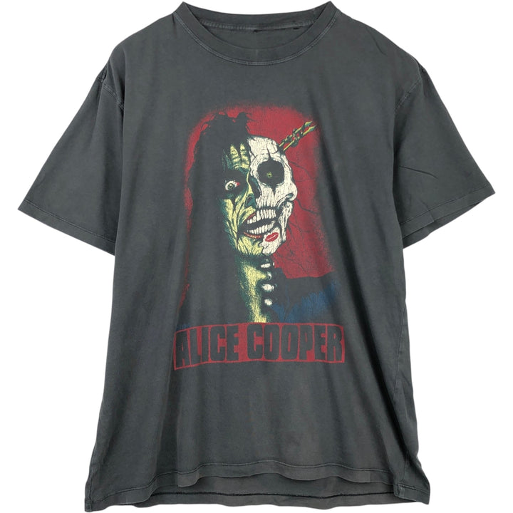 Alice Cooper Skull Pattern Band T-Shirt (Men's XL equivalent) cotton Charcoal Vintage Second Hand