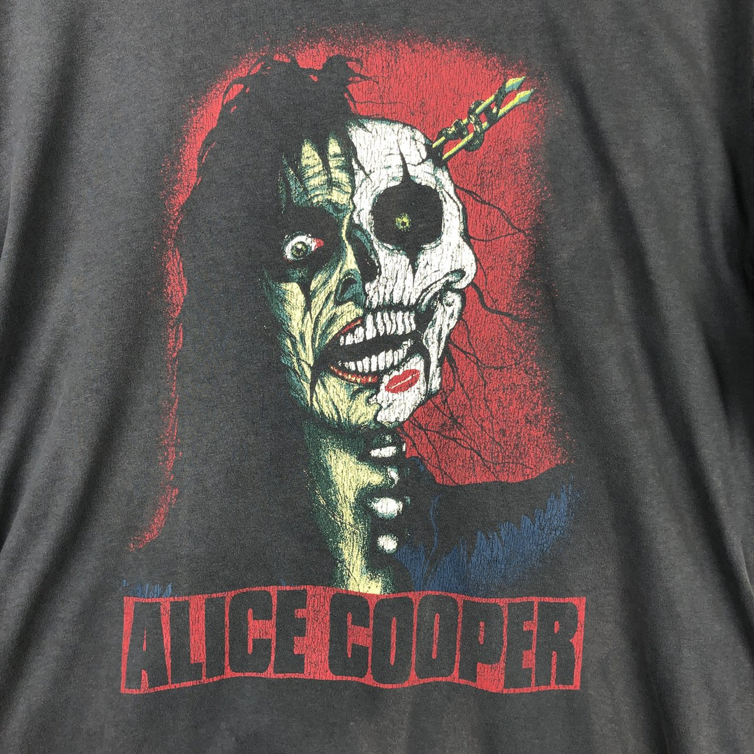 Alice Cooper Skull Pattern Band T-Shirt (Men's XL equivalent) cotton Charcoal Vintage Second Hand