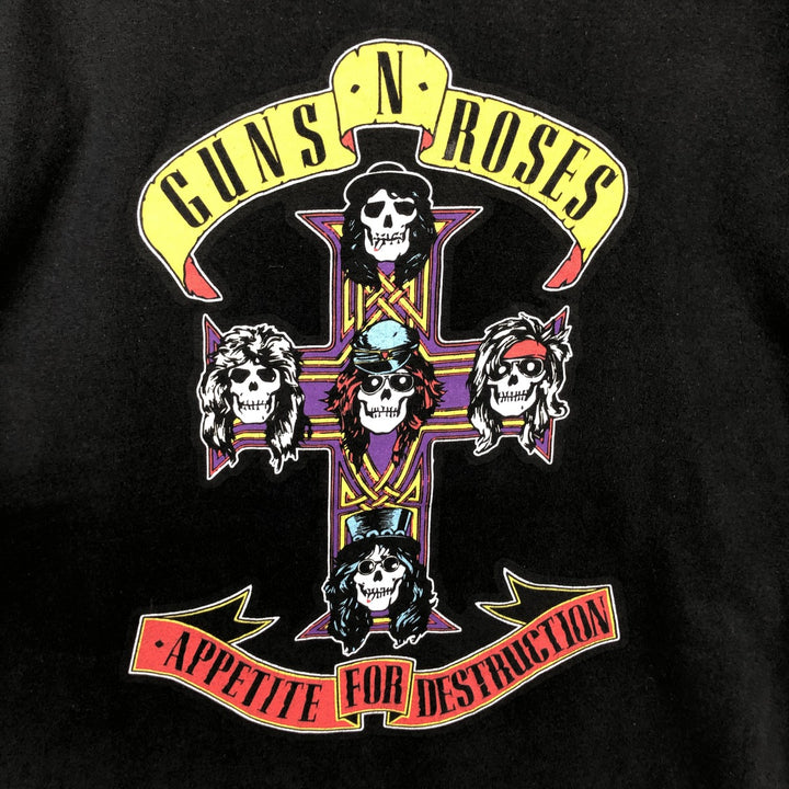 GUNS N' ROSES Skull Pattern Band T-shirt, Men's XL size cotton black type Vintage Second Hand