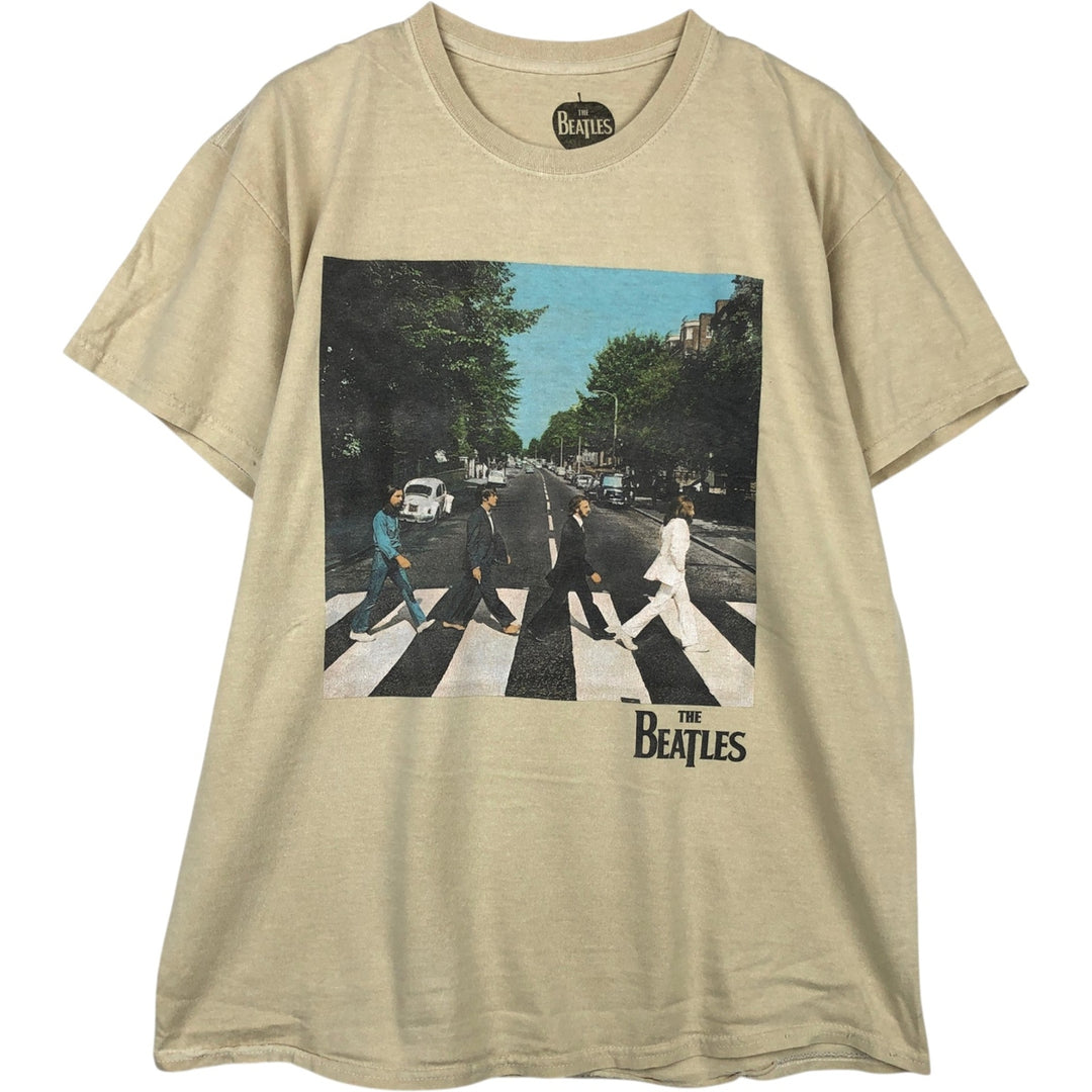 THE BEATLES Band T-shirt, Men's L size cotton Beige type Vintage Second Hand