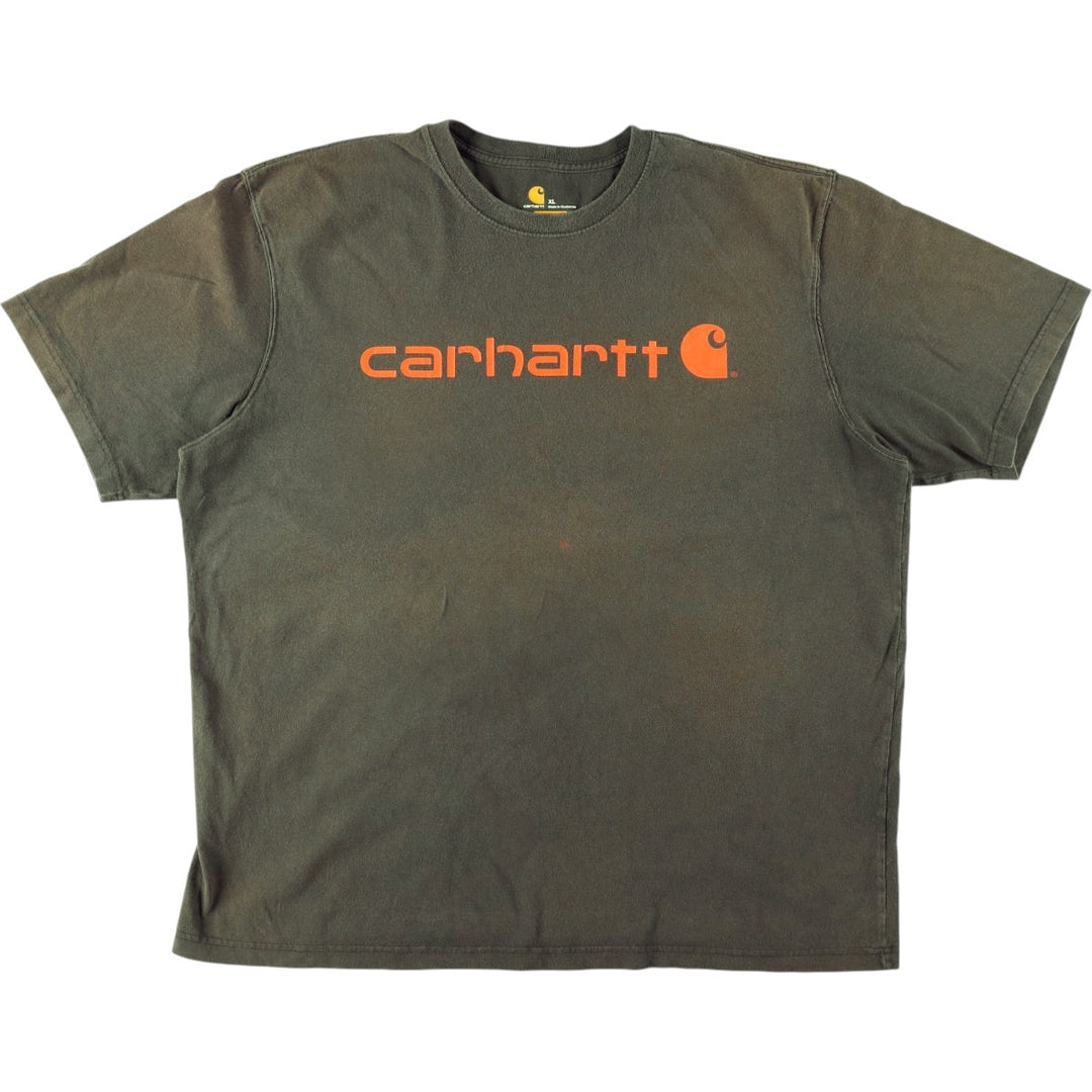 Carhartt short sleeve logo T-shirt, men's XL size cotton Khaki type Vintage Second Hand