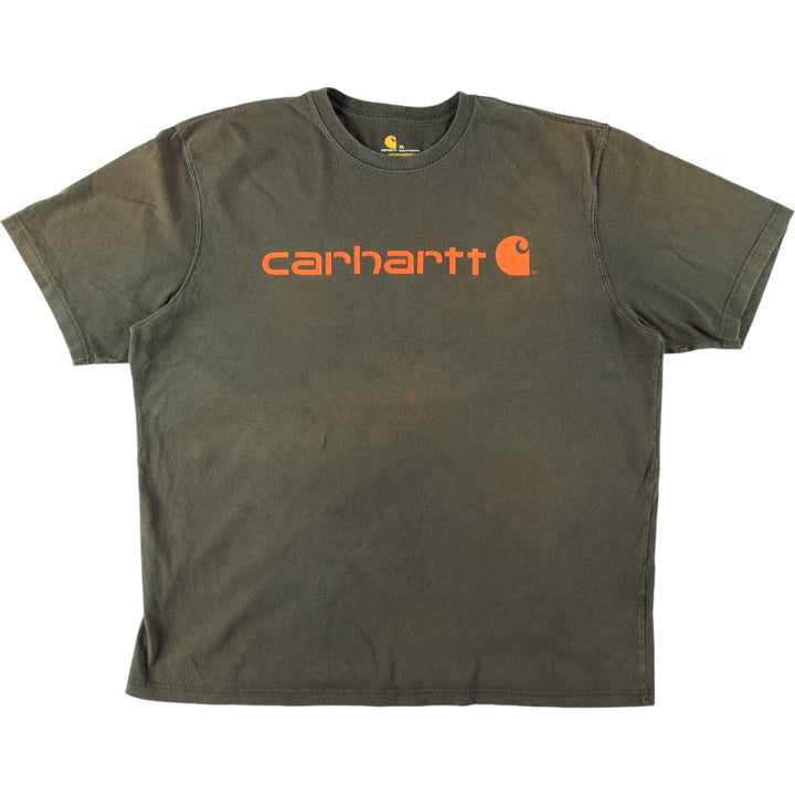 Carhartt short sleeve logo T-shirt, men's XL size cotton Khaki type Vintage Second Hand