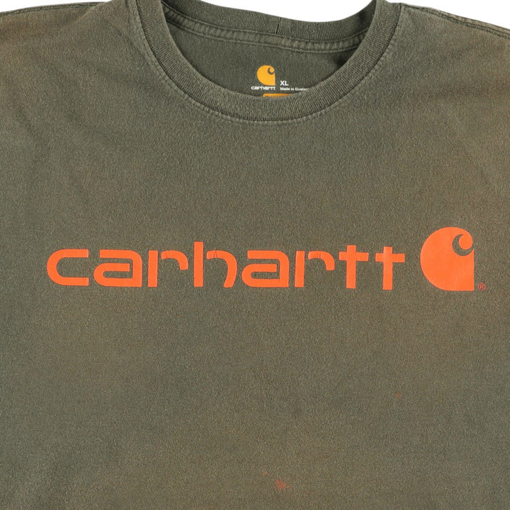 Carhartt short sleeve logo T-shirt, men's XL size cotton Khaki type Vintage Second Hand