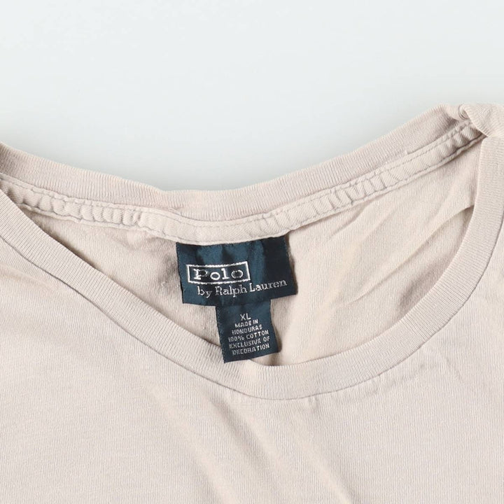 Ralph Lauren POLO by Ralph Lauren Short-Sleeve T-Shirt with One-Point Logo, Men's Size XL (approx.) cotton Beige type Vintage Second Hand