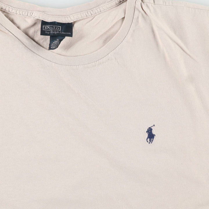 Ralph Lauren POLO by Ralph Lauren Short-Sleeve T-Shirt with One-Point Logo, Men's Size XL (approx.) cotton Beige type Vintage Second Hand