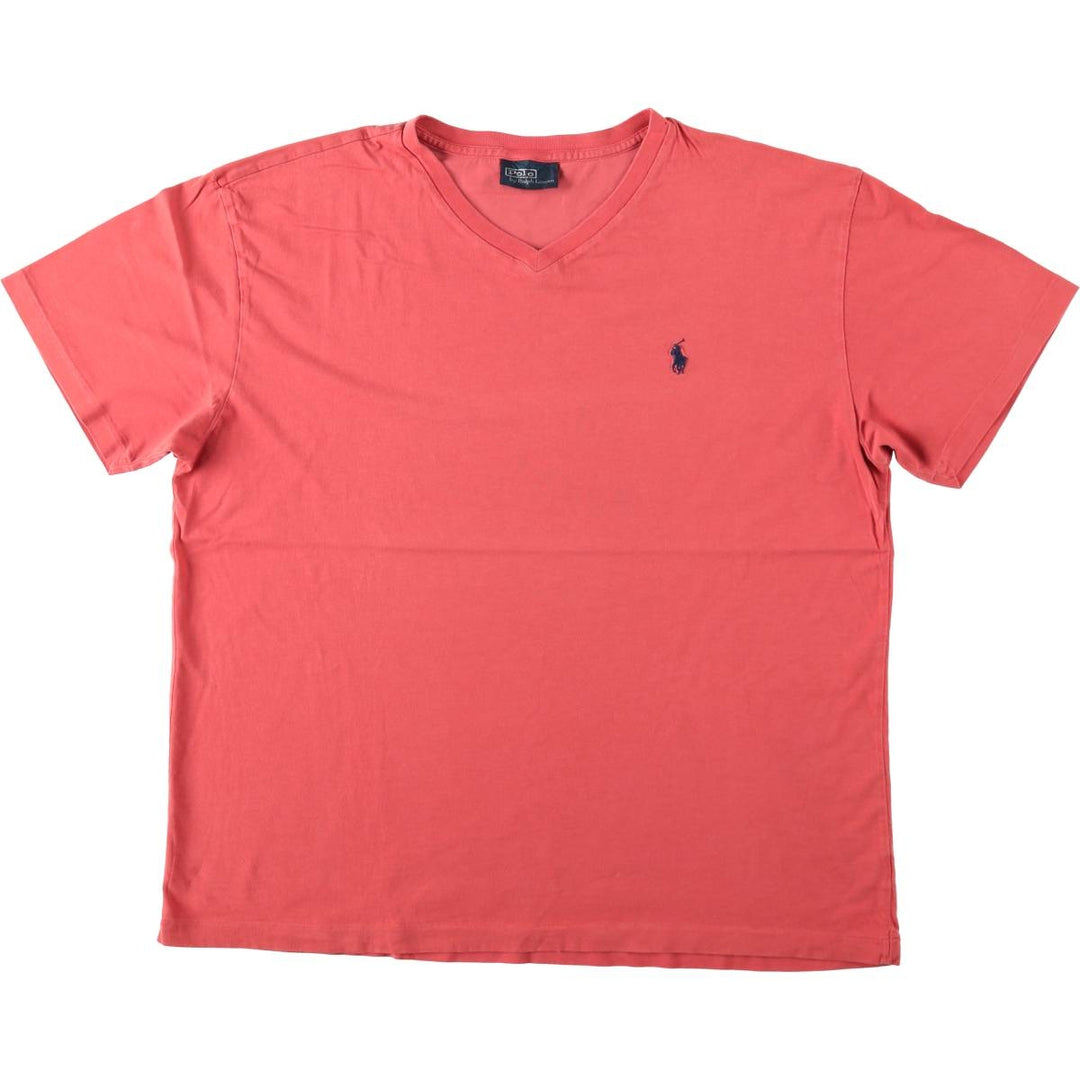 Ralph Lauren POLO by Ralph Lauren V-neck short-sleeve one-point logo T-shirt, men's size L unclear pink type Vintage Second Hand