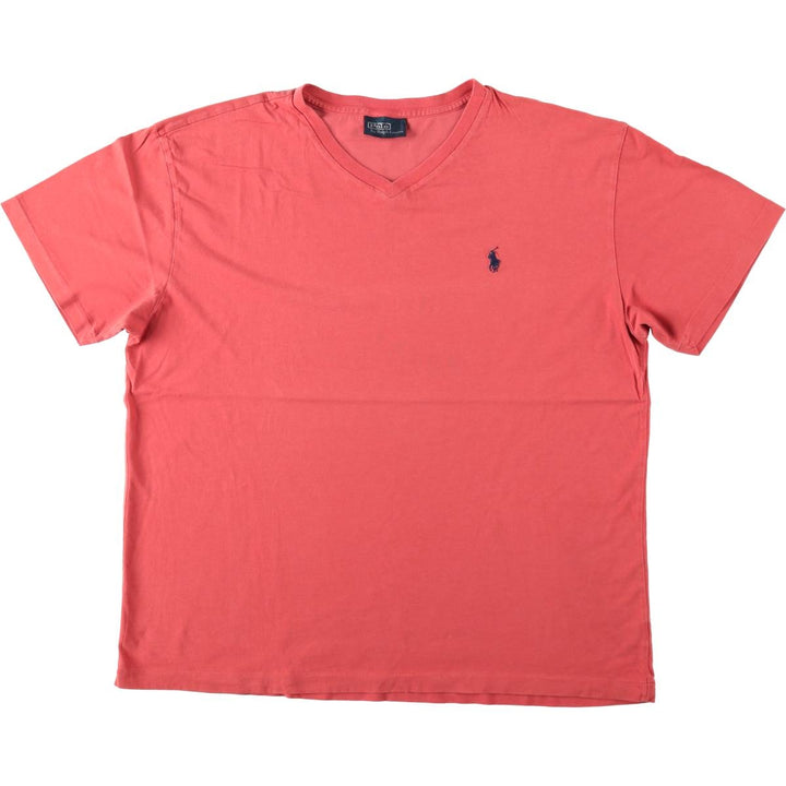 Ralph Lauren POLO by Ralph Lauren V-neck short-sleeve one-point logo T-shirt, men's size L unclear pink type Vintage Second Hand