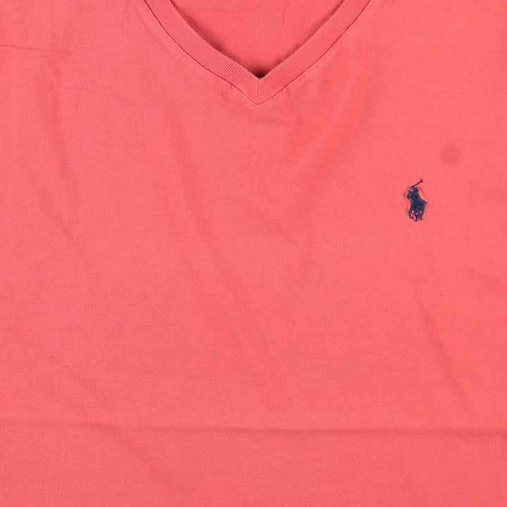 Ralph Lauren POLO by Ralph Lauren V-neck short-sleeve one-point logo T-shirt, men's size L unclear pink type Vintage Second Hand