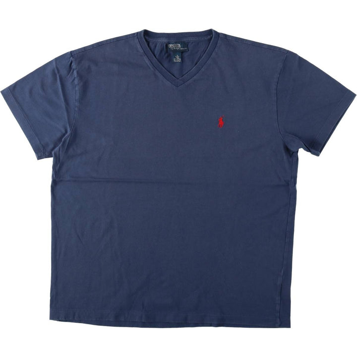 Ralph Lauren POLO by Ralph Lauren V-neck short-sleeved T-shirt with a single logo, men's size M (approx.) cotton navy blue type Vintage Second Hand