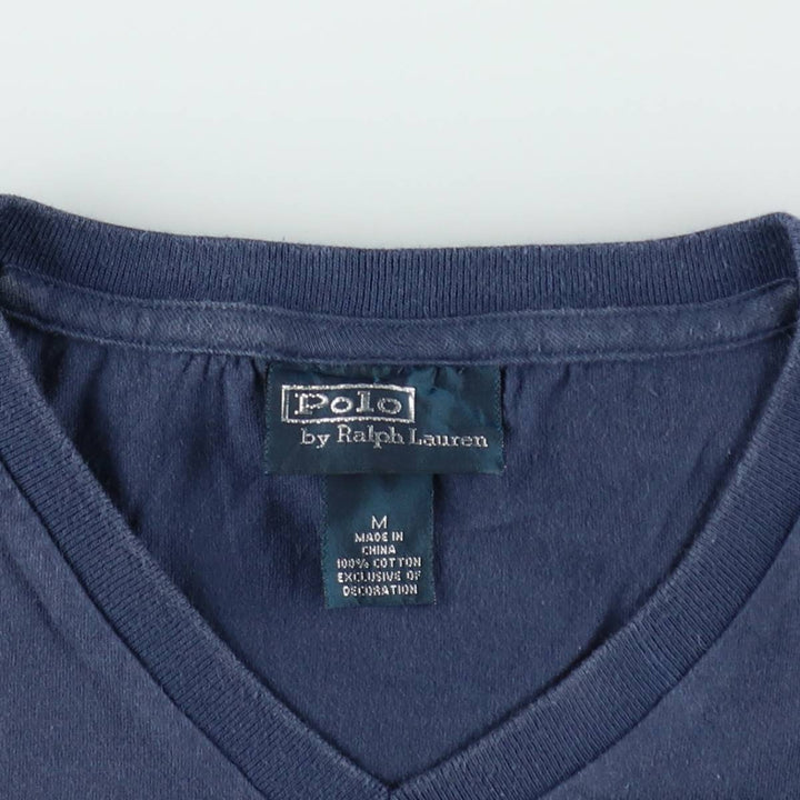Ralph Lauren POLO by Ralph Lauren V-neck short-sleeved T-shirt with a single logo, men's size M (approx.) cotton navy blue type Vintage Second Hand