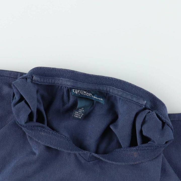 Ralph Lauren POLO by Ralph Lauren V-neck short-sleeved T-shirt with a single logo, men's size M (approx.) cotton navy blue type Vintage Second Hand