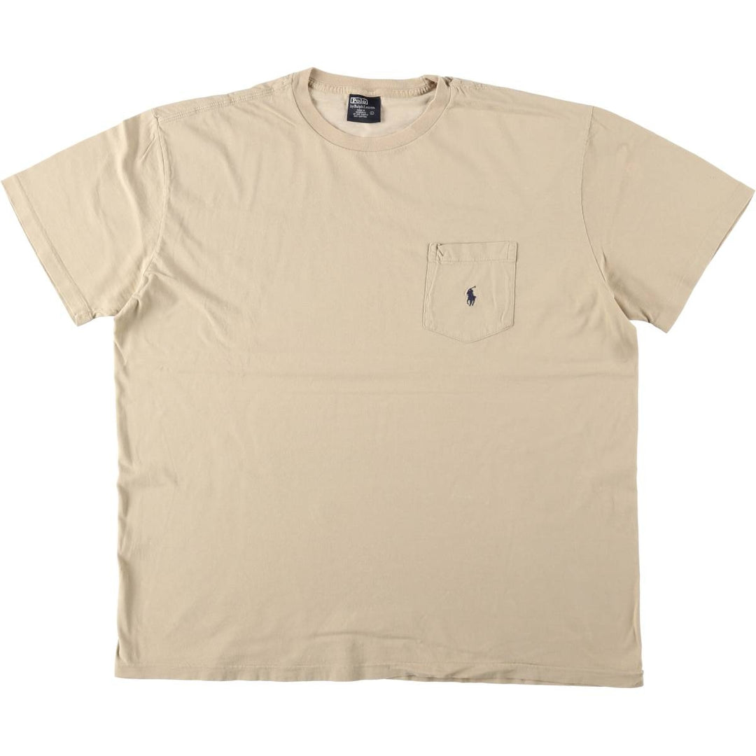 Ralph Lauren POLO by Ralph Lauren Short Sleeve One Point Logo Pocket T-Shirt Men's L cotton Beige type Vintage Second Hand