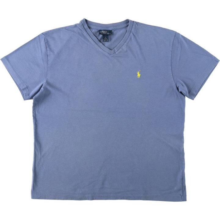 Ralph Lauren POLO by Ralph Lauren V-neck short-sleeved T-shirt with a single logo, men's size M (approx.) cotton blue type Vintage Second Hand