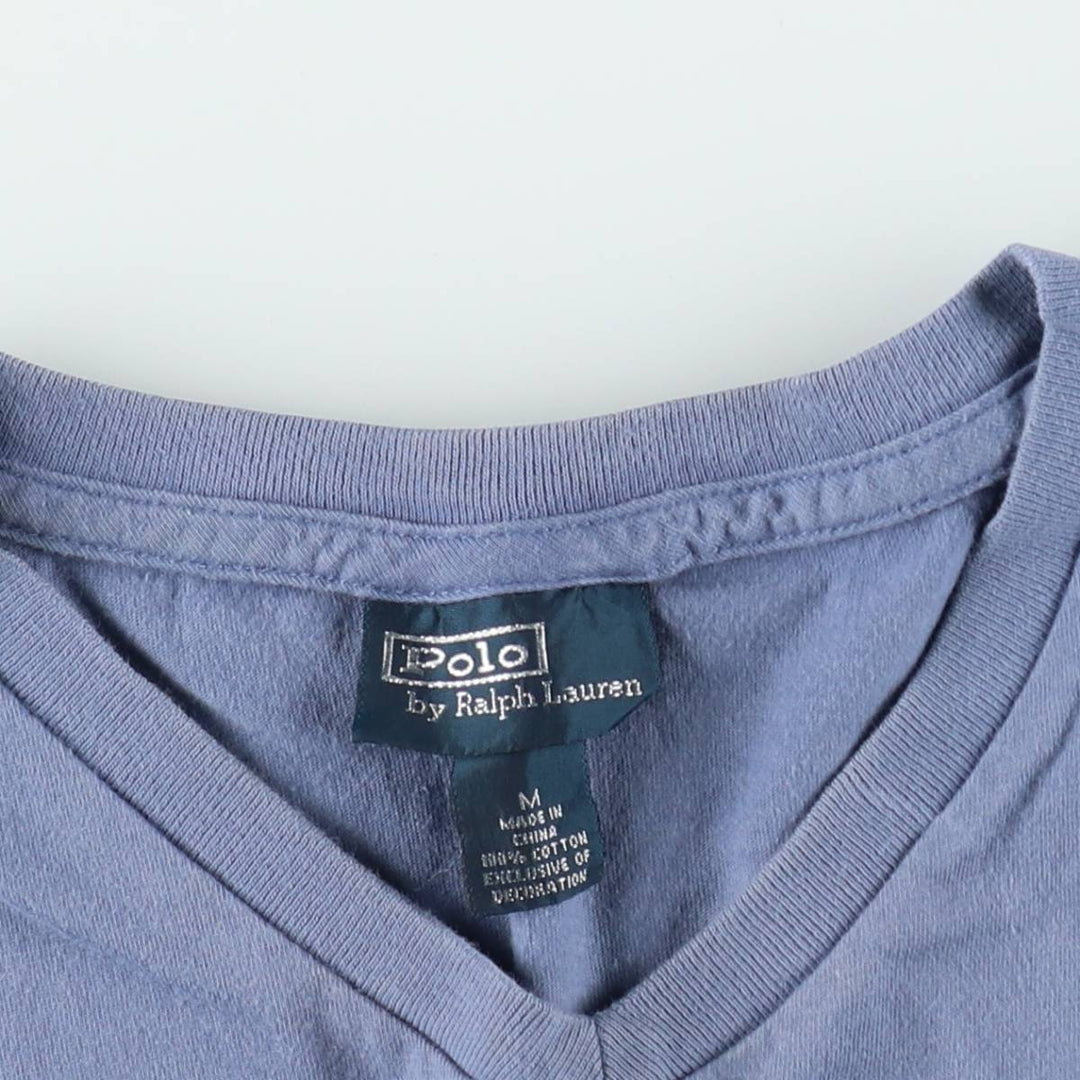 Ralph Lauren POLO by Ralph Lauren V-neck short-sleeved T-shirt with a single logo, men's size M (approx.) cotton blue type Vintage Second Hand