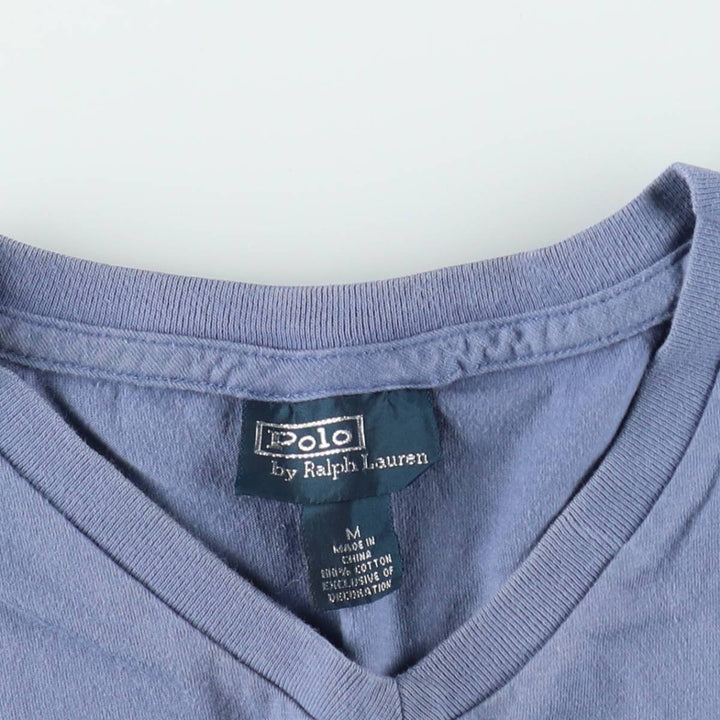 Ralph Lauren POLO by Ralph Lauren V-neck short-sleeved T-shirt with a single logo, men's size M (approx.) cotton blue type Vintage Second Hand