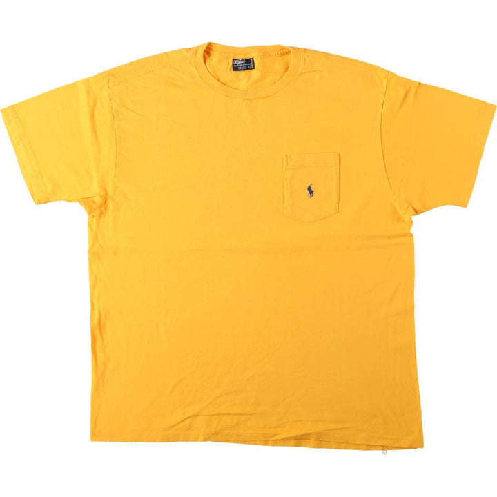 90'S Ralph Lauren POLO by Ralph Lauren Short-Sleeve T-Shirt with One-Point Logo Pocket, Made in USA, Men's Size L (approx.) cotton yellow type Vintage Second Hand