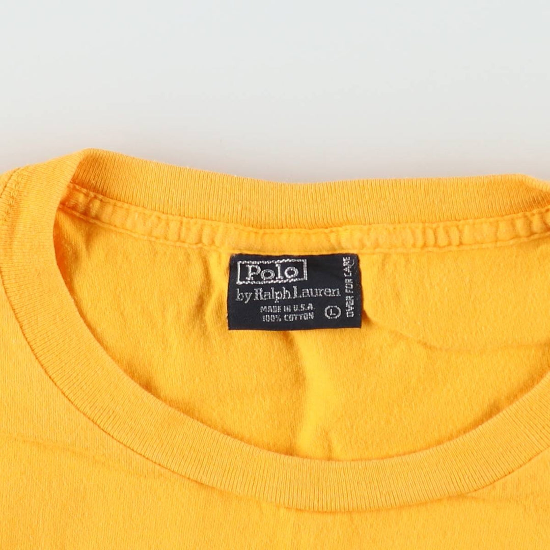 90'S Ralph Lauren POLO by Ralph Lauren Short-Sleeve T-Shirt with One-Point Logo Pocket, Made in USA, Men's Size L (approx.) cotton yellow type Vintage Second Hand
