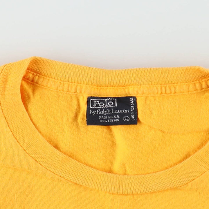 90'S Ralph Lauren POLO by Ralph Lauren Short-Sleeve T-Shirt with One-Point Logo Pocket, Made in USA, Men's Size L (approx.) cotton yellow type Vintage Second Hand