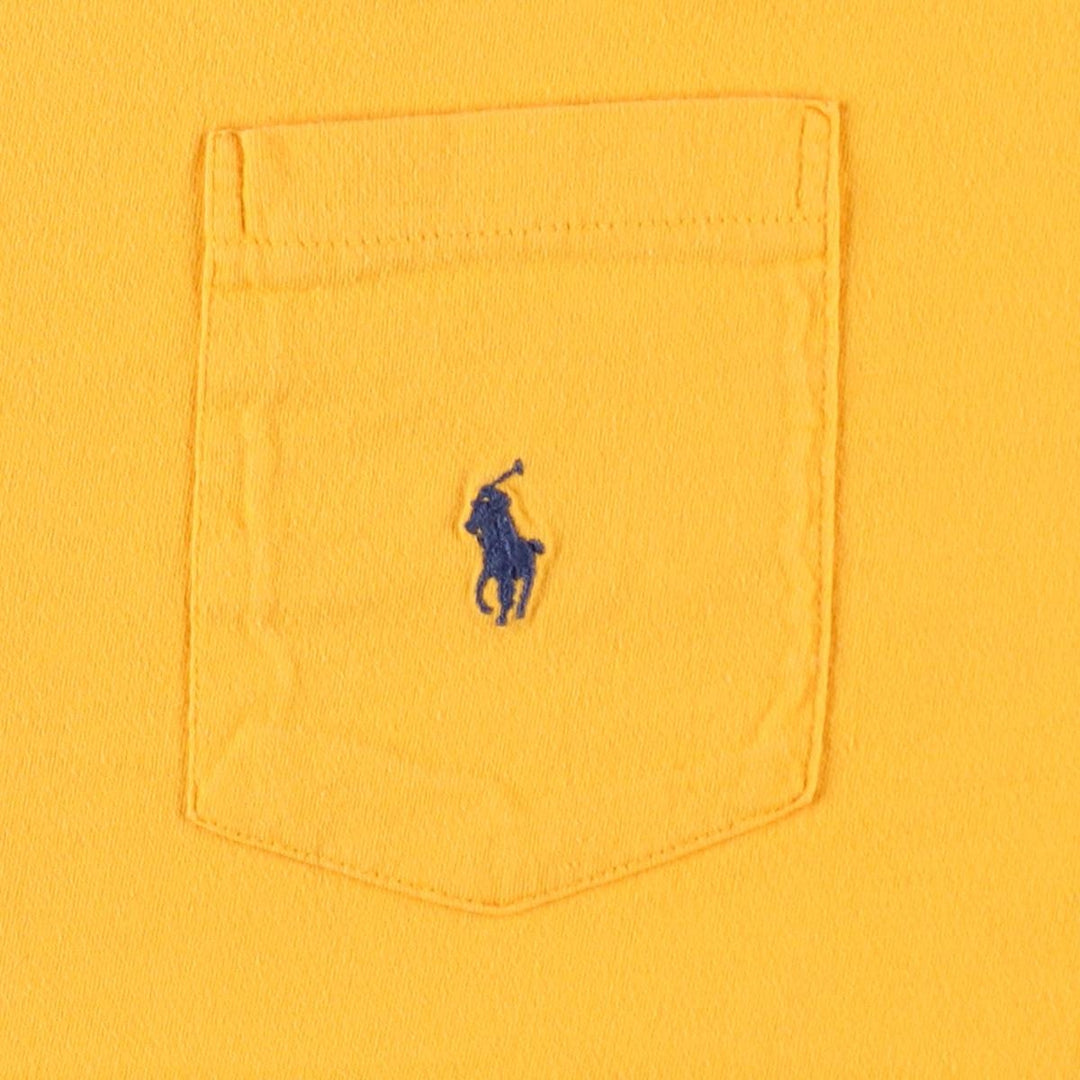90'S Ralph Lauren POLO by Ralph Lauren Short-Sleeve T-Shirt with One-Point Logo Pocket, Made in USA, Men's Size L (approx.) cotton yellow type Vintage Second Hand