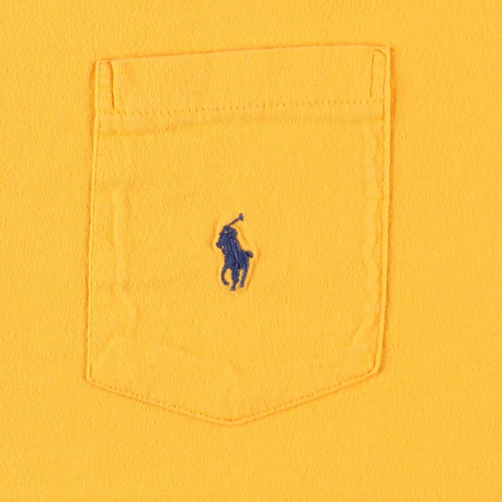 90'S Ralph Lauren POLO by Ralph Lauren Short-Sleeve T-Shirt with One-Point Logo Pocket, Made in USA, Men's Size L (approx.) cotton yellow type Vintage Second Hand