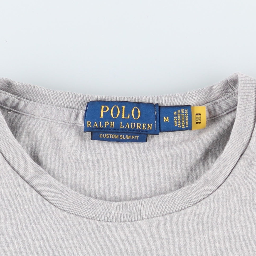 Ralph Lauren POLO RALPH LAUREN CUSTOM SLIM FIT Short-Sleeve T-Shirt with One-Point Logo, Men's Size M (approx.) cotton gray type Vintage Second Hand