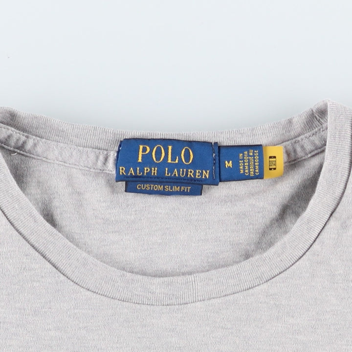 Ralph Lauren POLO RALPH LAUREN CUSTOM SLIM FIT Short-Sleeve T-Shirt with One-Point Logo, Men's Size M (approx.) cotton gray type Vintage Second Hand