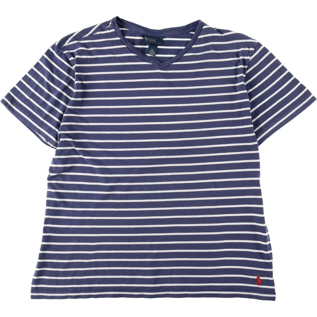 Ralph Lauren POLO by Ralph Lauren short-sleeved striped T-shirt, men's size L cotton navy blue type Vintage Second Hand