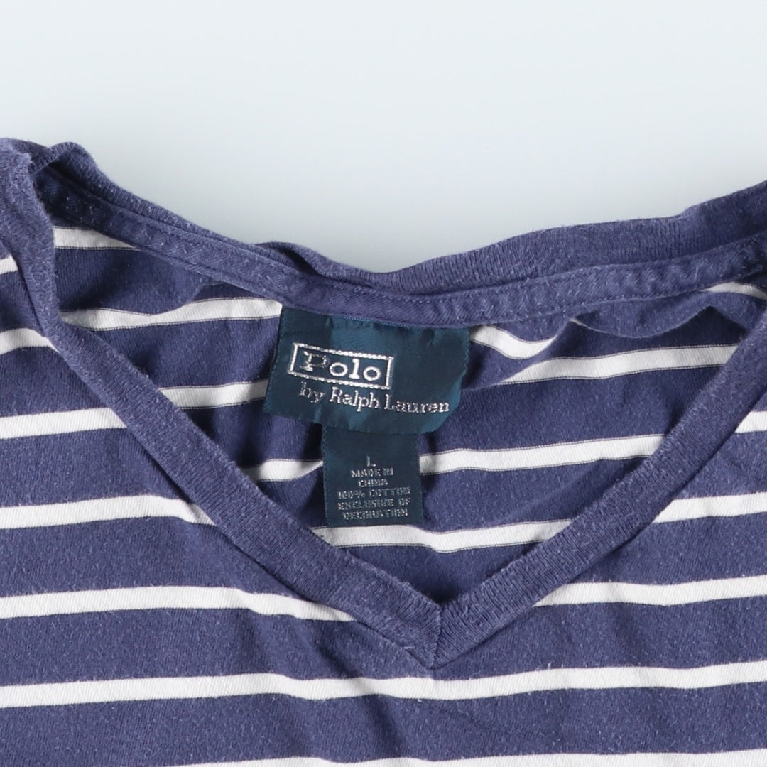 Ralph Lauren POLO by Ralph Lauren short-sleeved striped T-shirt, men's size L cotton navy blue type Vintage Second Hand