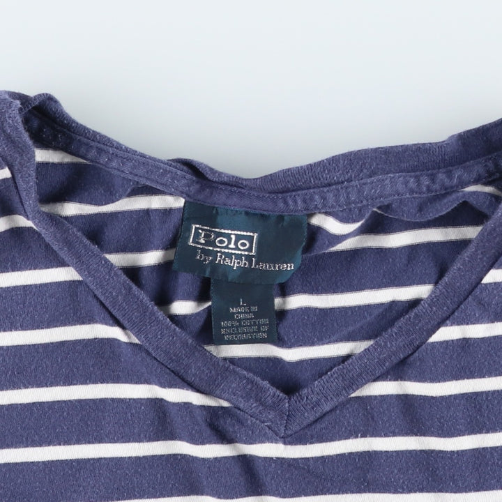 Ralph Lauren POLO by Ralph Lauren short-sleeved striped T-shirt, men's size L cotton navy blue type Vintage Second Hand