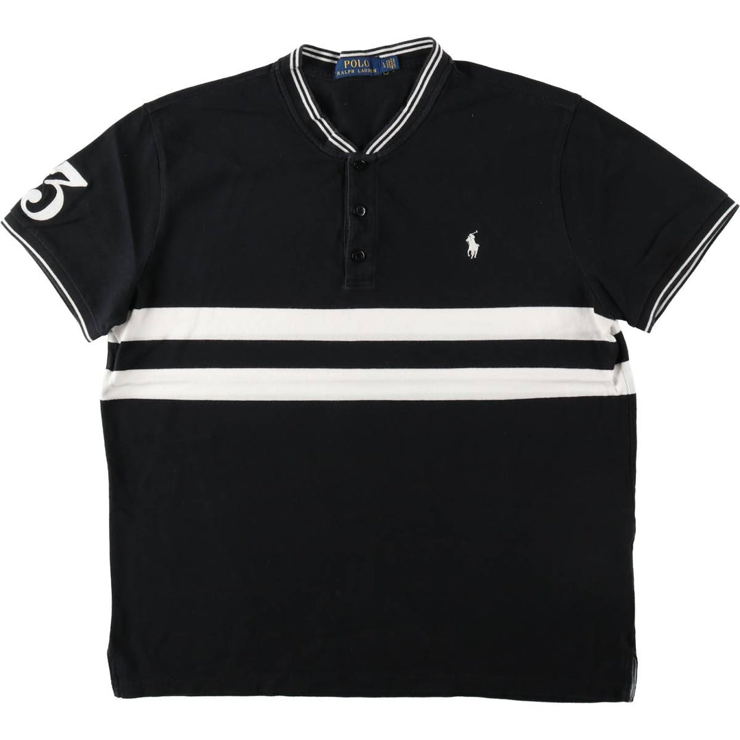 Ralph Lauren POLO RALPH LAUREN Henley neck short-sleeved logo T-shirt, men's size L (approx.) cotton black type Vintage Second Hand