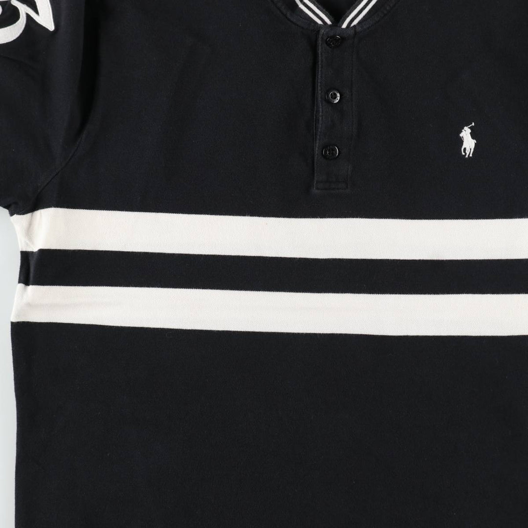 Ralph Lauren POLO RALPH LAUREN Henley neck short-sleeved logo T-shirt, men's size L (approx.) cotton black type Vintage Second Hand