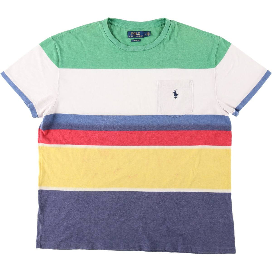 Ralph Lauren POLO RALPH LAUREN CLASSIC FIT multi-border short-sleeved striped T-shirt, men's size L cotton multicolor Vintage Second Hand