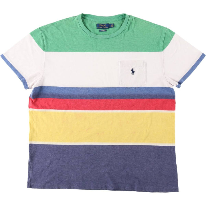 Ralph Lauren POLO RALPH LAUREN CLASSIC FIT multi-border short-sleeved striped T-shirt, men's size L cotton multicolor Vintage Second Hand