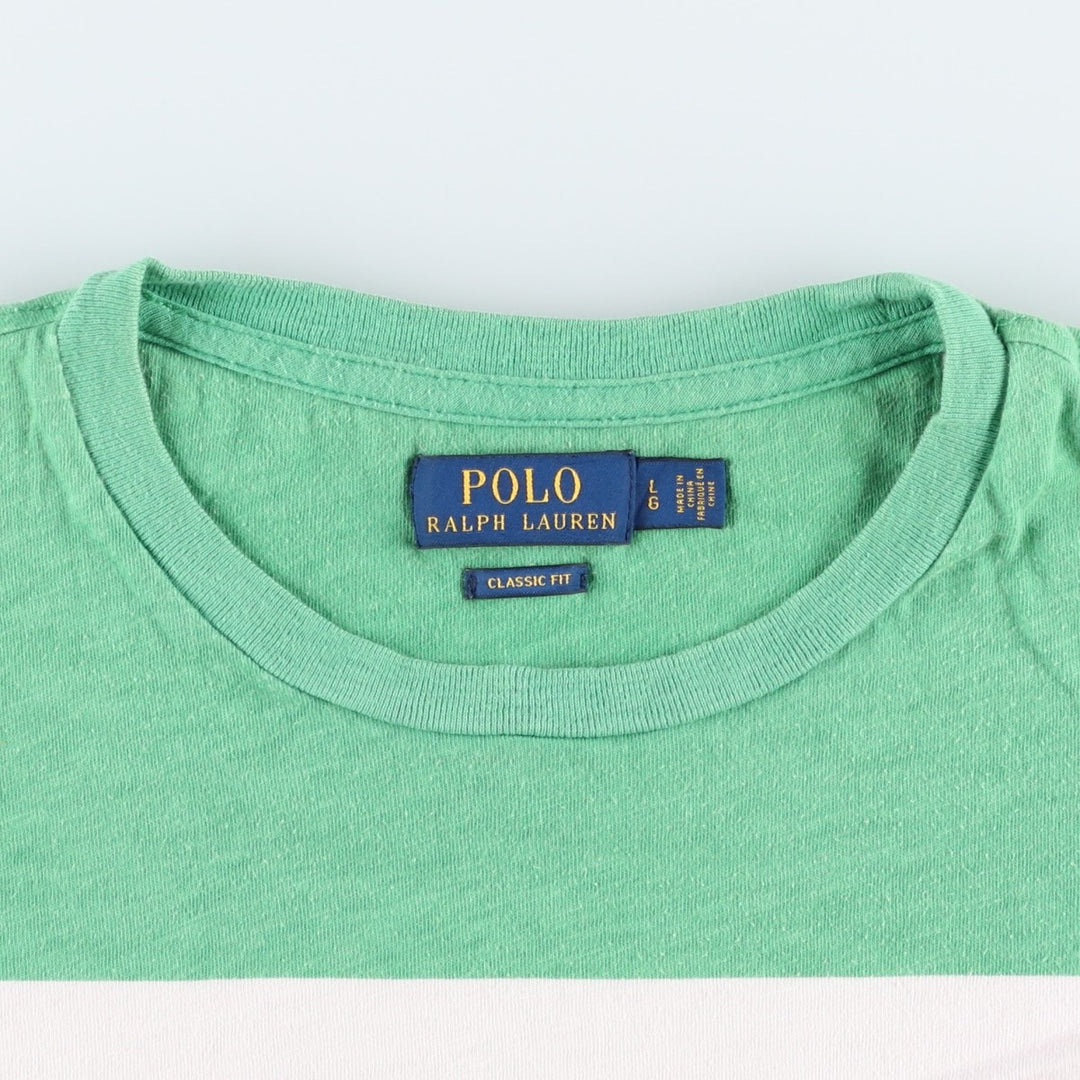 Ralph Lauren POLO RALPH LAUREN CLASSIC FIT multi-border short-sleeved striped T-shirt, men's size L cotton multicolor Vintage Second Hand