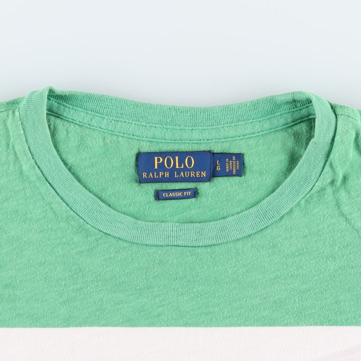 Ralph Lauren POLO RALPH LAUREN CLASSIC FIT multi-border short-sleeved striped T-shirt, men's size L cotton multicolor Vintage Second Hand