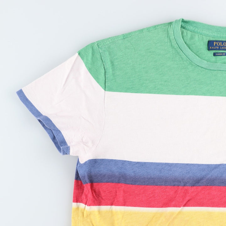 Ralph Lauren POLO RALPH LAUREN CLASSIC FIT multi-border short-sleeved striped T-shirt, men's size L cotton multicolor Vintage Second Hand