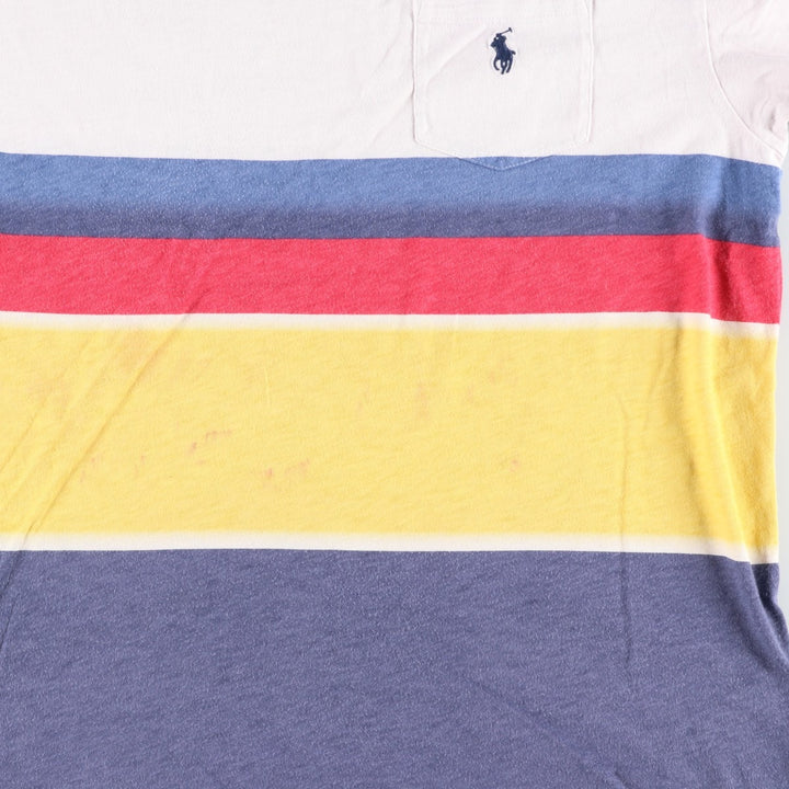 Ralph Lauren POLO RALPH LAUREN CLASSIC FIT multi-border short-sleeved striped T-shirt, men's size L cotton multicolor Vintage Second Hand