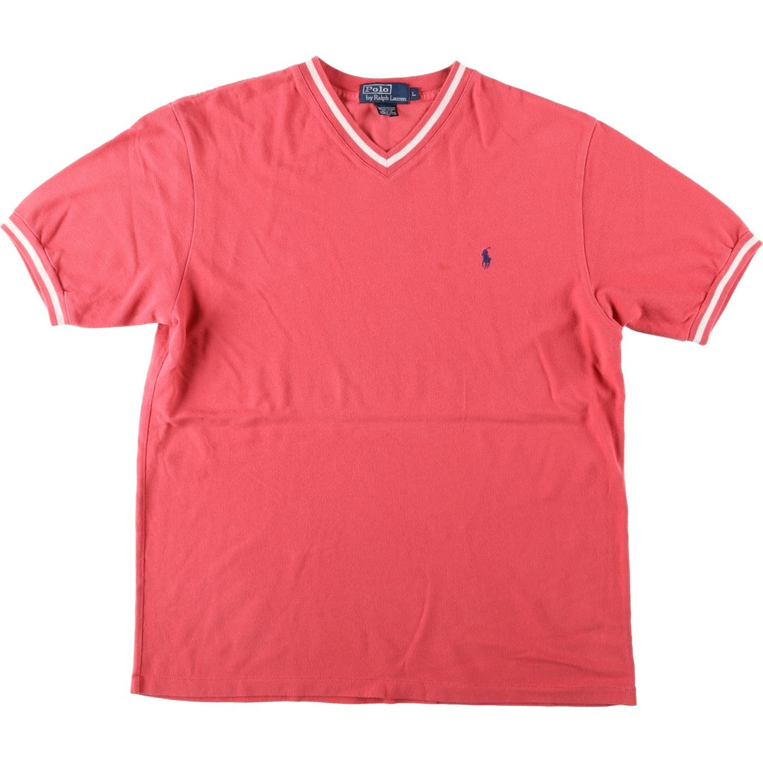 Ralph Lauren POLO by Ralph Lauren Short-Sleeve V-Neck T-Shirt, Men's Size L (approx.) cotton coral Vintage Second Hand