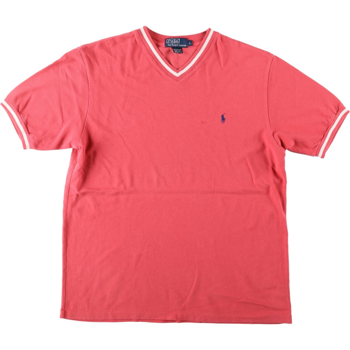 Ralph Lauren POLO by Ralph Lauren Short-Sleeve V-Neck T-Shirt, Men's Size L (approx.) cotton coral Vintage Second Hand