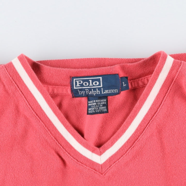 Ralph Lauren POLO by Ralph Lauren Short-Sleeve V-Neck T-Shirt, Men's Size L (approx.) cotton coral Vintage Second Hand