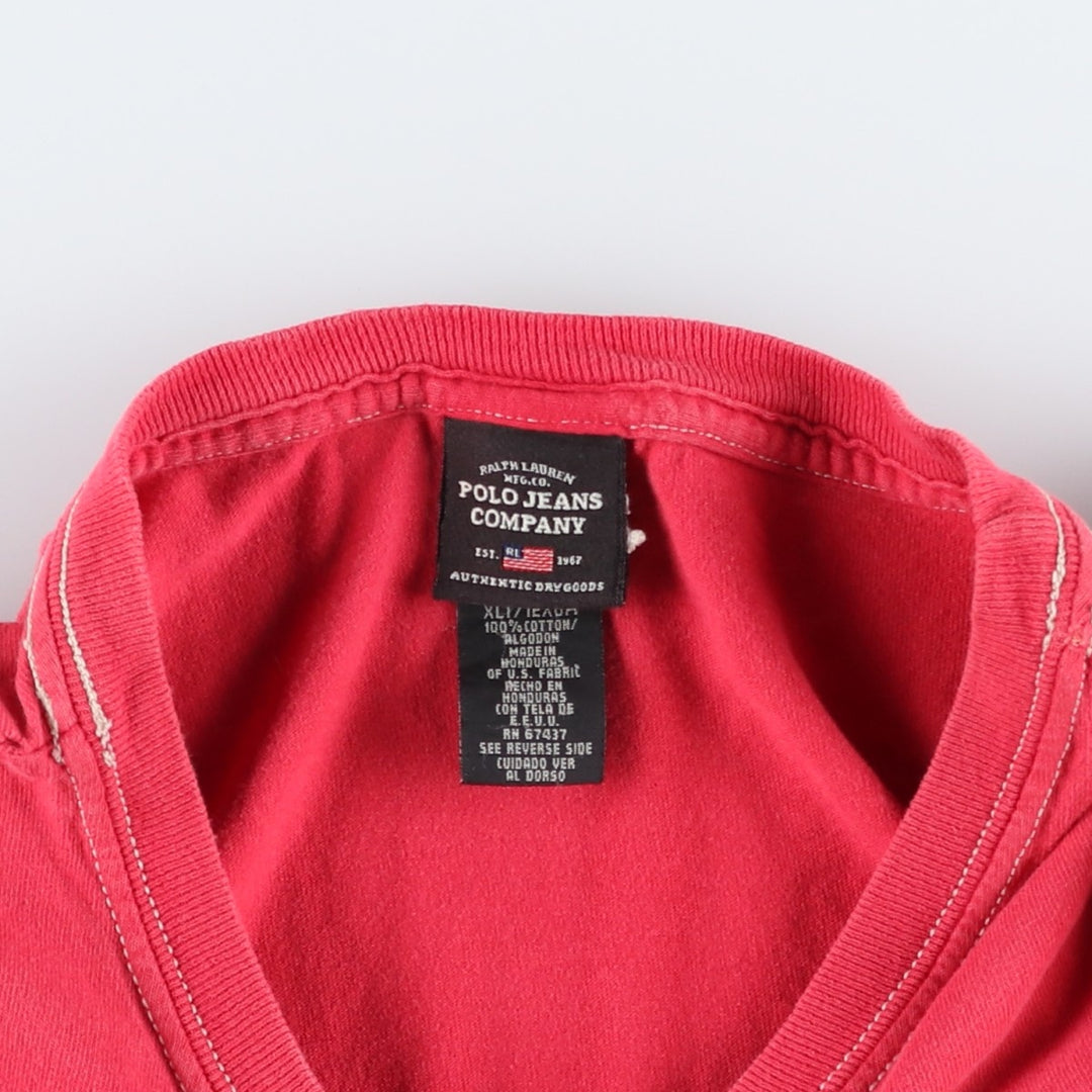 Ralph Lauren POLO JEANS COMPANY Short Sleeve Logo T-Shirt Men's XL cotton red type Vintage Second Hand