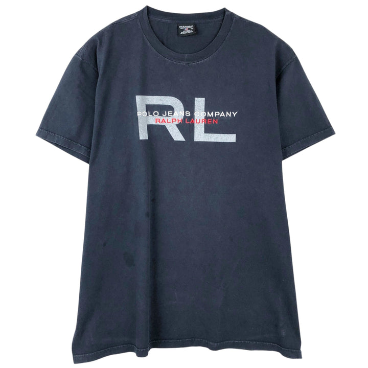 2000'S Ralph Lauren POLO JEANS COMPANY Short-Sleeve Logo T-Shirt, Men's Size XXL (approx.) cotton navy blue type Vintage Second Hand