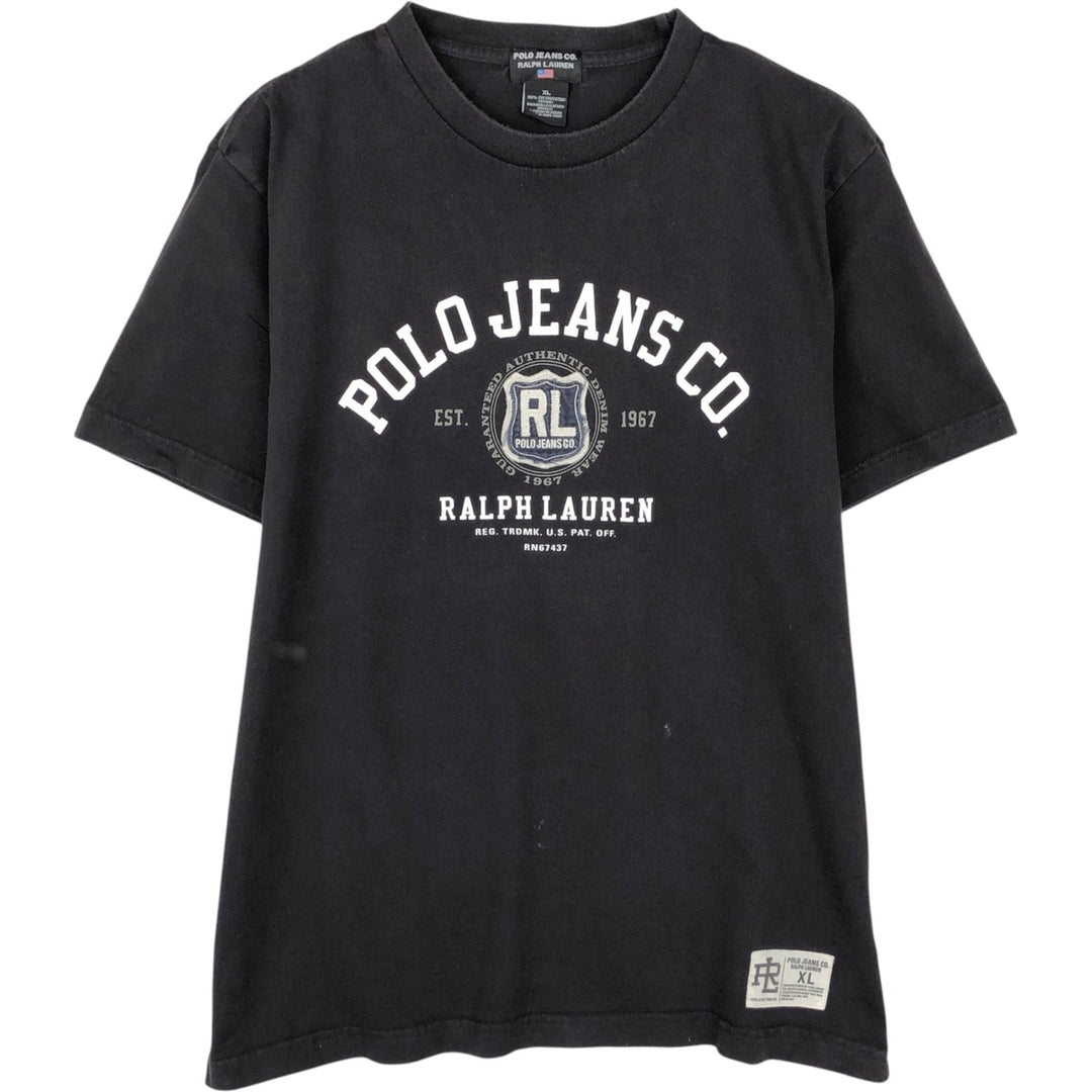 00'S Ralph Lauren POLO JEANS COMPANY short sleeve logo T-shirt men's XL size cotton black type Vintage Second Hand
