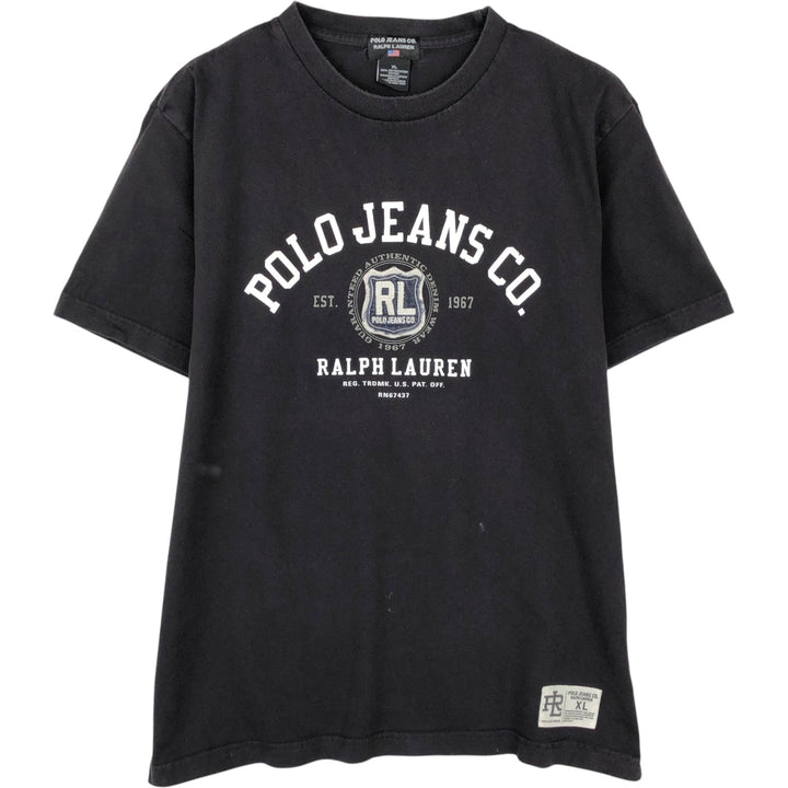 00'S Ralph Lauren POLO JEANS COMPANY short sleeve logo T-shirt men's XL size cotton black type Vintage Second Hand