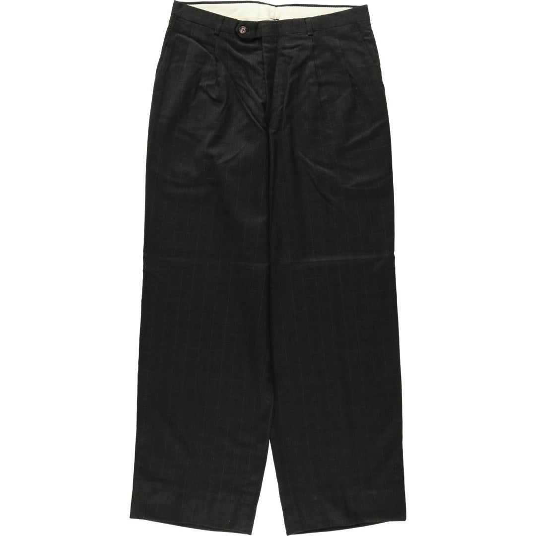 ~90'S Check Pattern Two-Pleat Slacks Pants Men's W32 (approx.) unclear Charcoal Vintage Second Hand