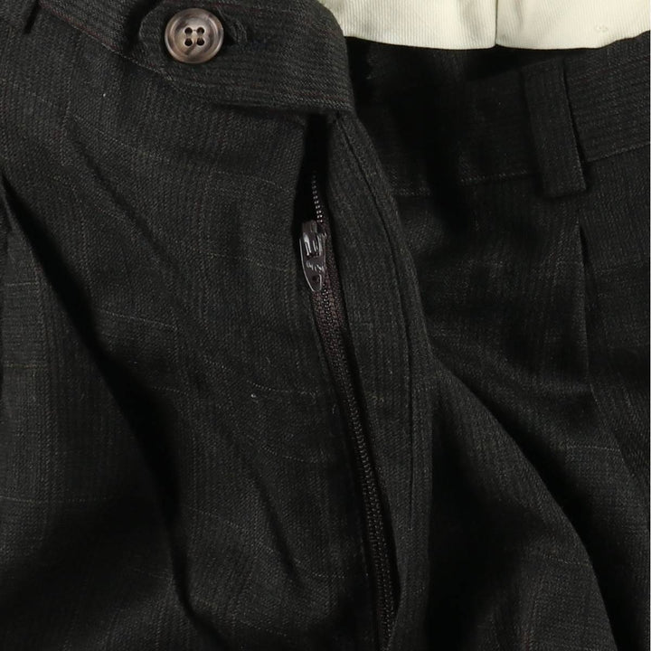 ~90'S Check Pattern Two-Pleat Slacks Pants Men's W32 (approx.) unclear Charcoal Vintage Second Hand