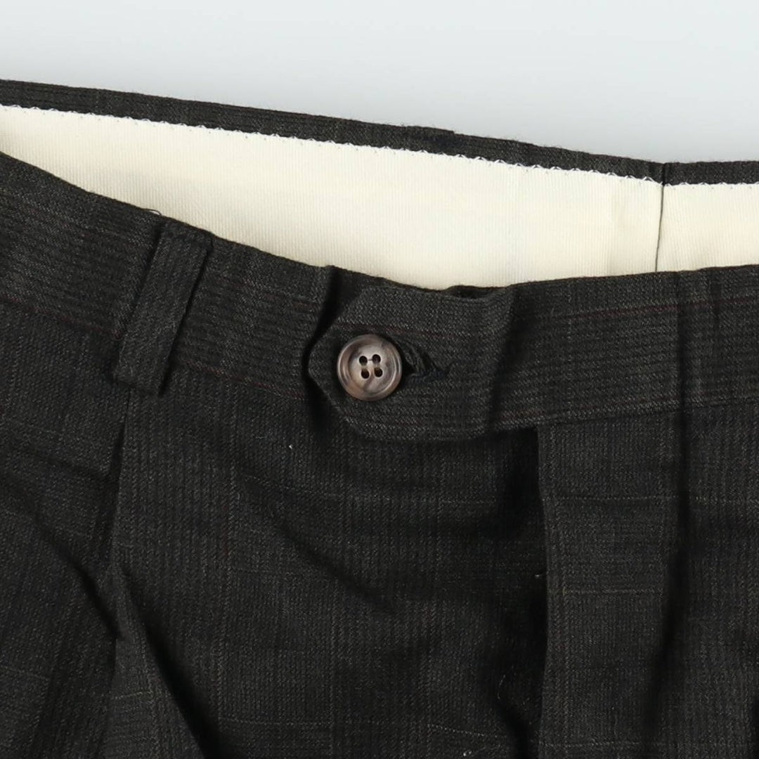 ~90'S Check Pattern Two-Pleat Slacks Pants Men's W32 (approx.) unclear Charcoal Vintage Second Hand