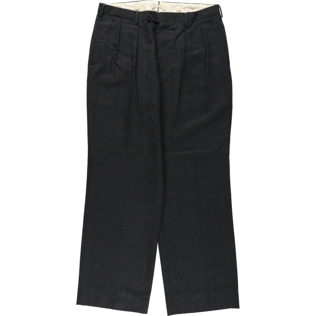 Check Pattern Two-pleat Slacks Pants for Men (W34 equivalent) unclear Charcoal Vintage Second Hand